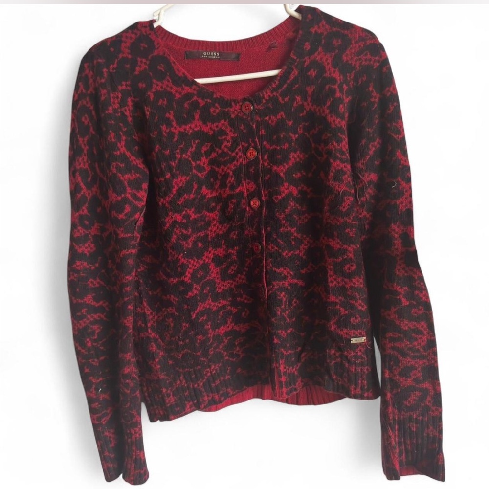 Vintage S/M Guess red and black leopard print cardigan
